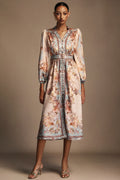 Vintage Floral Button-Front Midi Dress