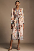 Vintage Floral Button-Front Midi Dress