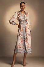 Vintage Floral Button-Front Midi Dress