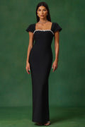 LLstyle Black Crystal-Trim Square-Neck Maxi Dress