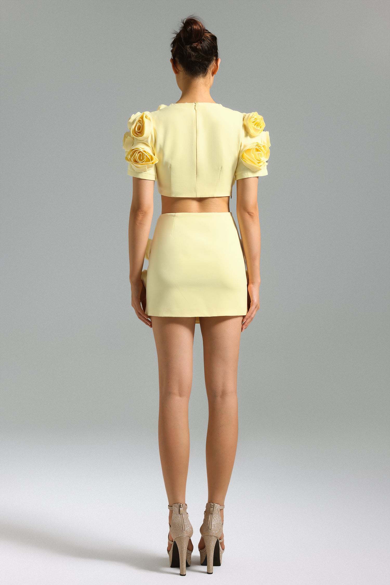 LLstyle 3D Rose Embellished Crop Top & Mini Skirt Set