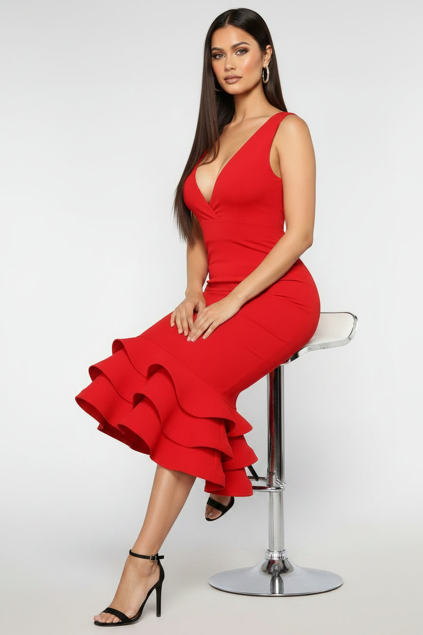 Aurelia Ruffle Hem Midi Dress