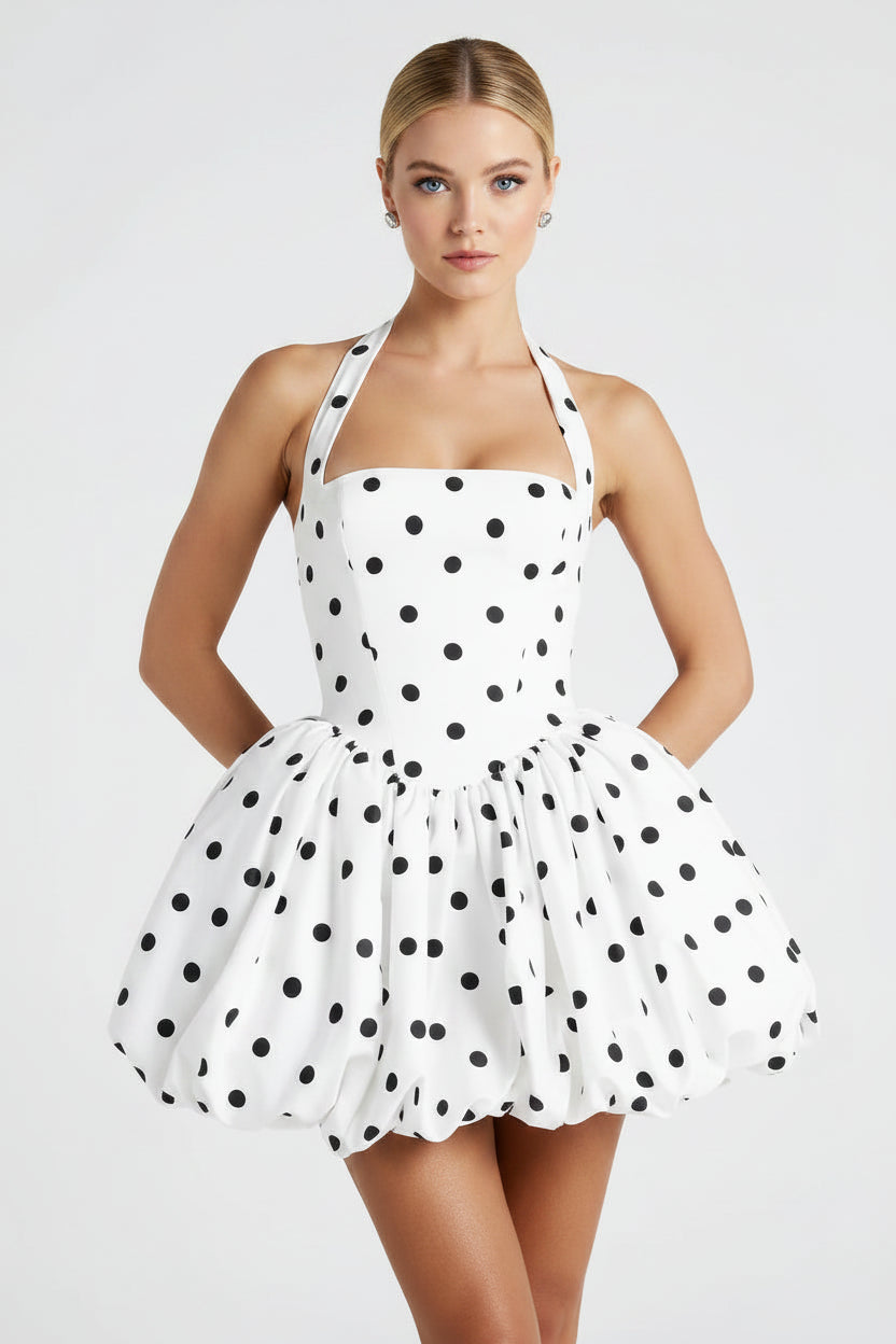 Polka Dot Bubble Hem Mini Dress