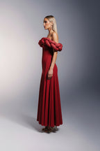 Jessie Sculptural Crimson Off-Shoulder Gown