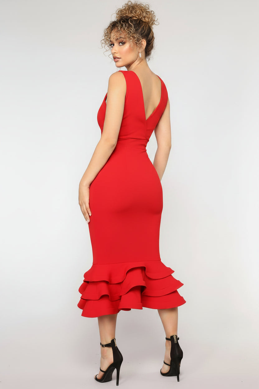 Aurelia Ruffle Hem Midi Dress