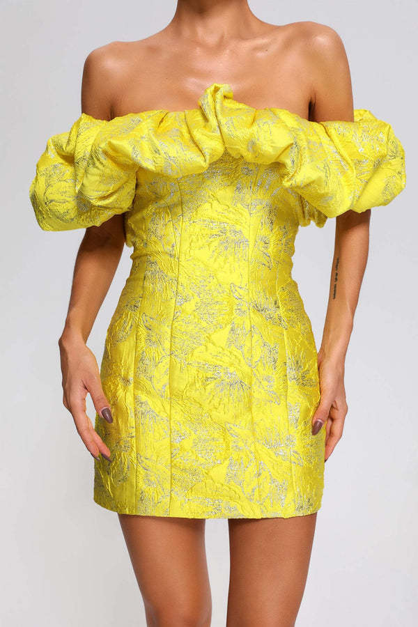 LLstyle Yellow Off-Shoulder Ruffle Mini Dress