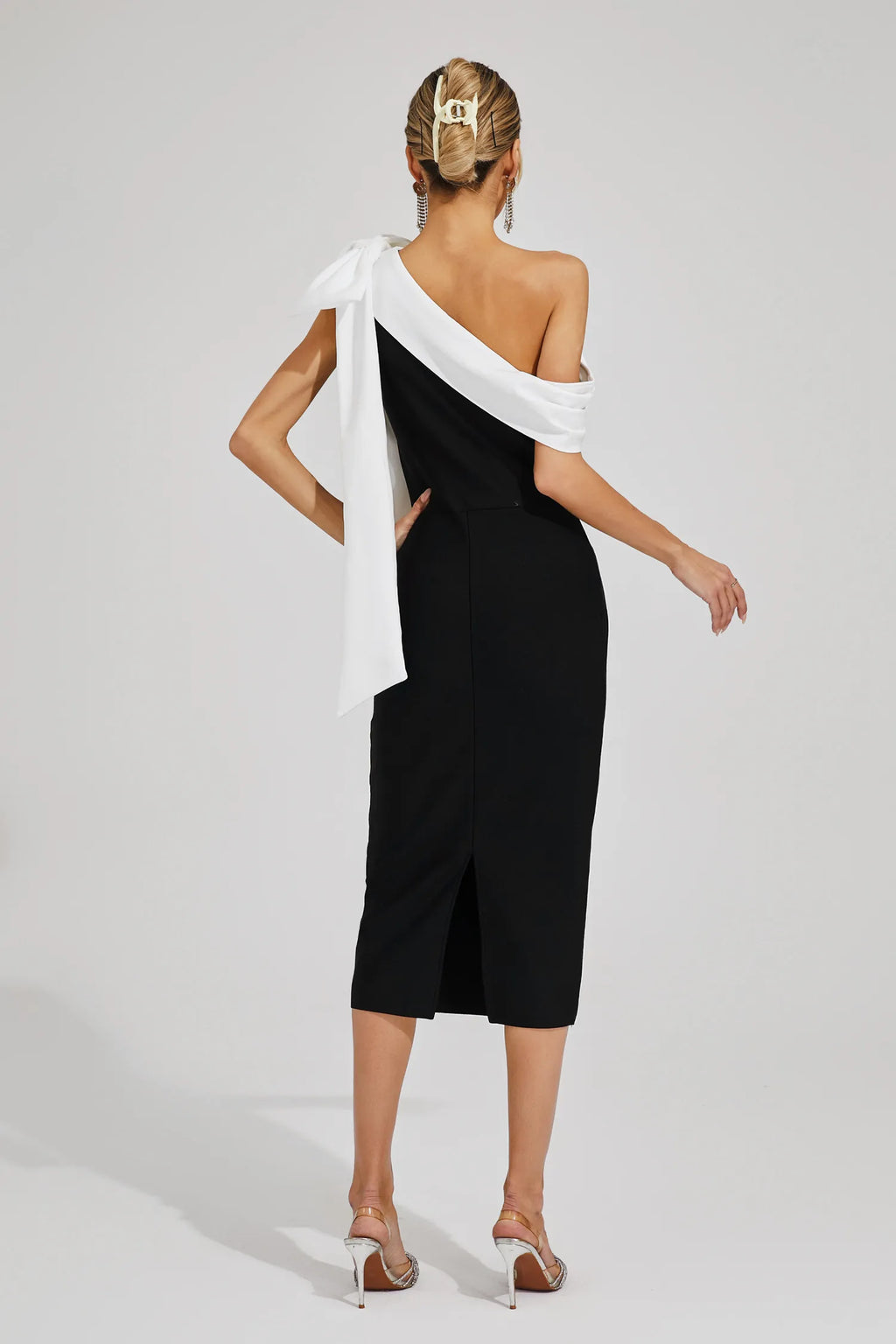 LLstyle Women's Contrast Color Off Shoulder Back Slit Party Dress