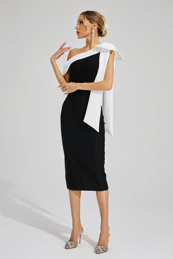 LLstyle Women's Contrast Color Off Shoulder Back Slit Party Dress