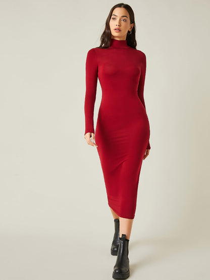 LLstyle High Neck Solid Bodycon Dress