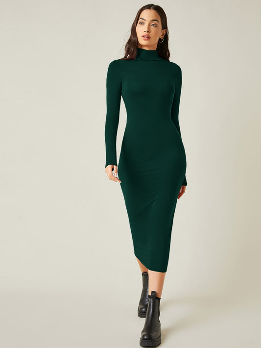 LLstyle High Neck Solid Bodycon Dress