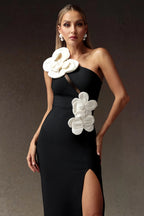 Harpe One-Shoulder Floral Appliqué Gown
