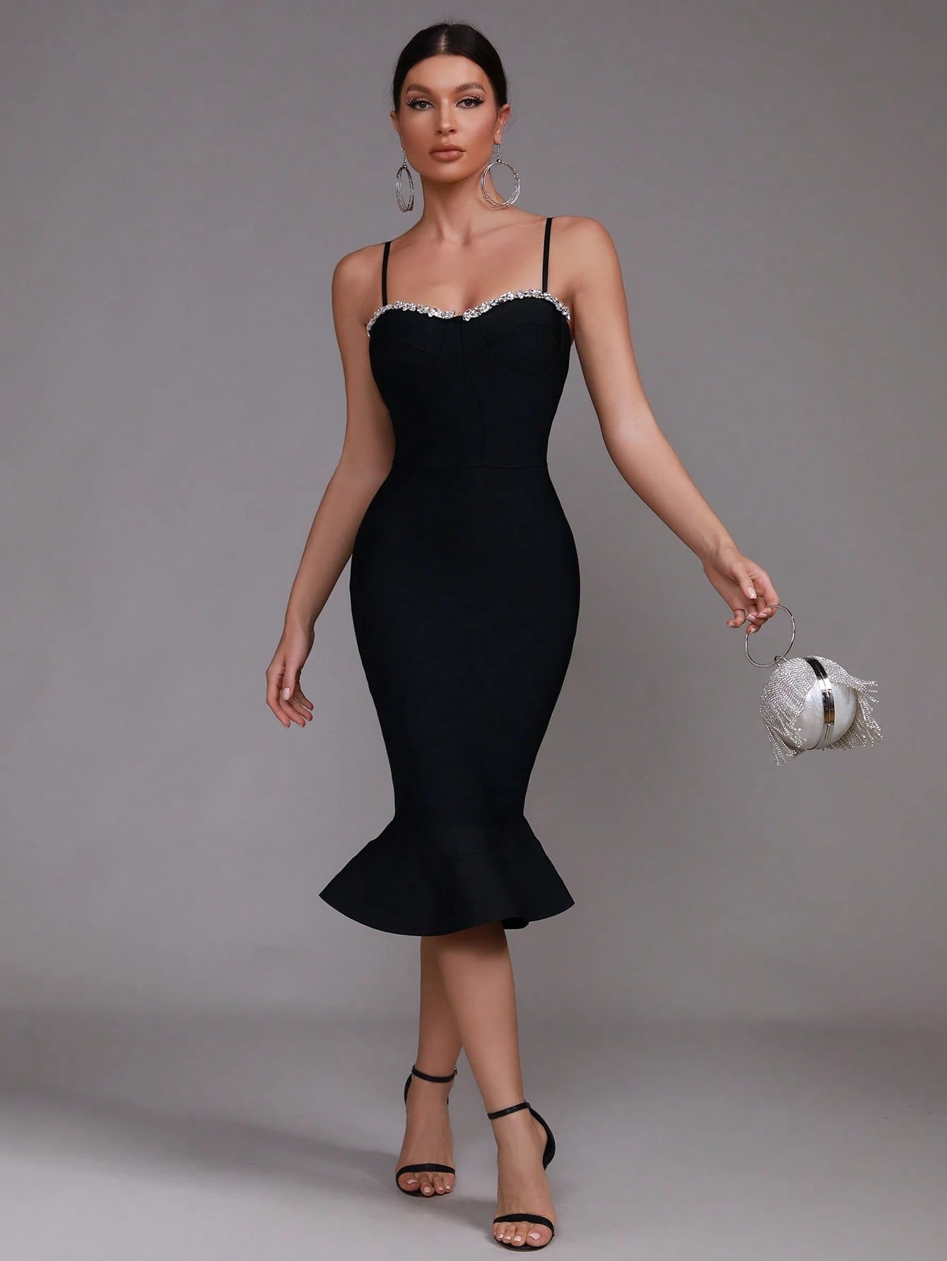 LLstyle Sexy Sleeveless Rhinestone Bandage Mermaid Dress