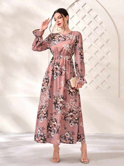 LLstyle Floral Print Flare Sleeve Dress