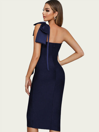 LLstyle One Shoulder Bandage Dress With Front Slit For Women