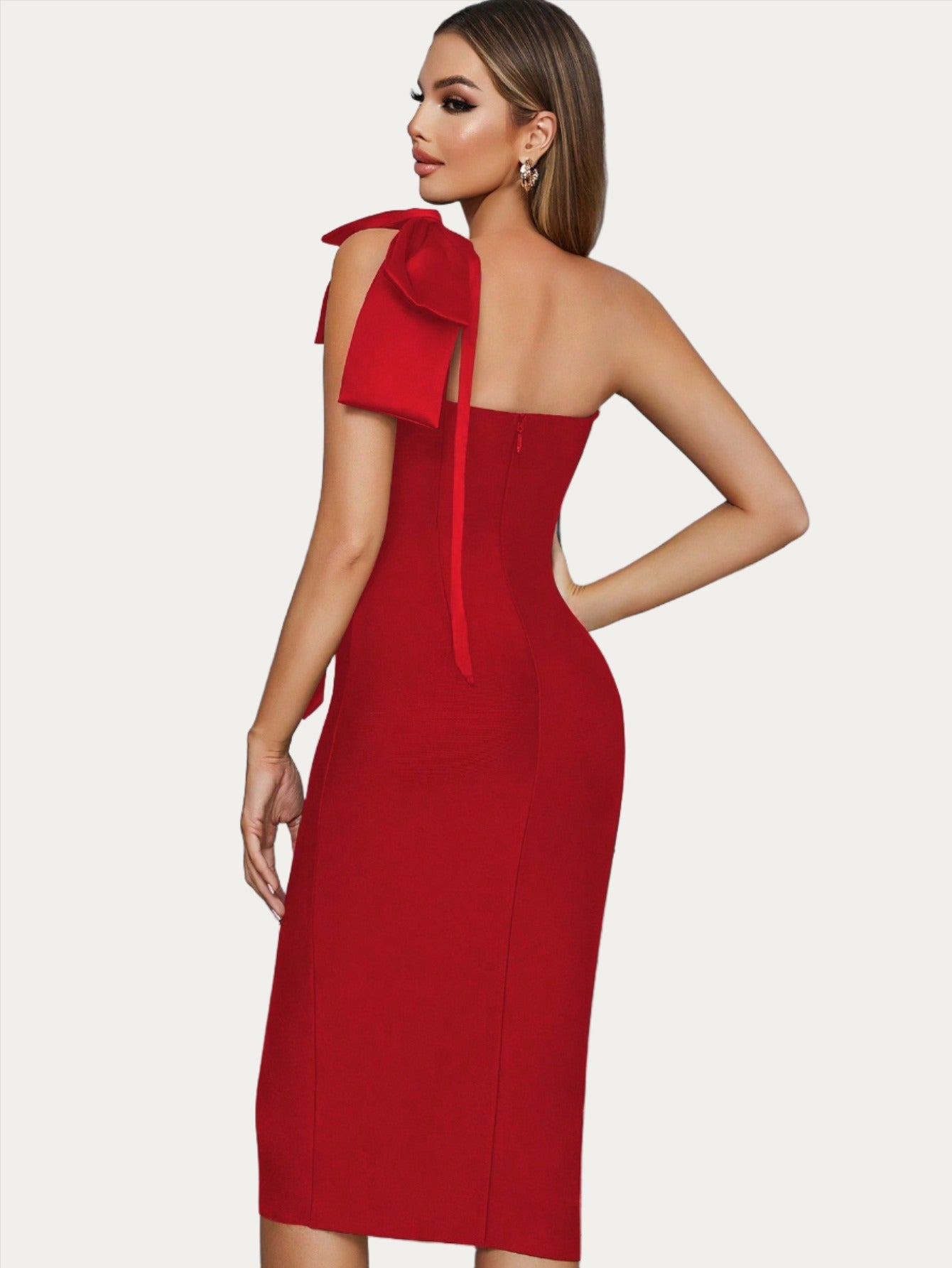 LLstyle One Shoulder Bandage Dress With Front Slit For Women