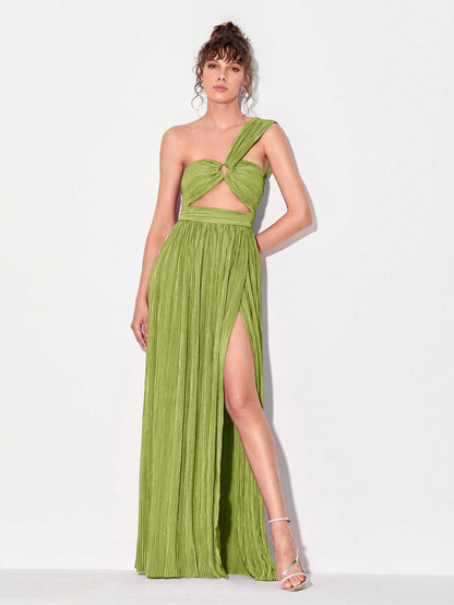LLstyle One Shoulder Ring Ruched Front Cut Out Dress