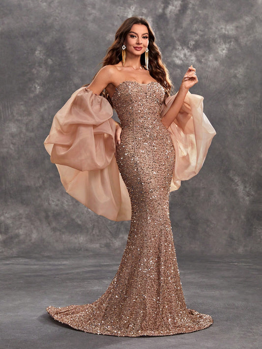 LLstyle Women's Glitter Strapless Wrap Shawl Cocktail Dress