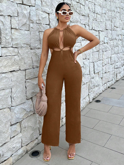 LLstyle Solid Color Loose Fit Jumpsuit With Hollow Out Design