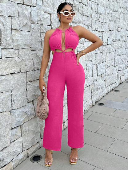 LLstyle Solid Color Loose Fit Jumpsuit With Hollow Out Design