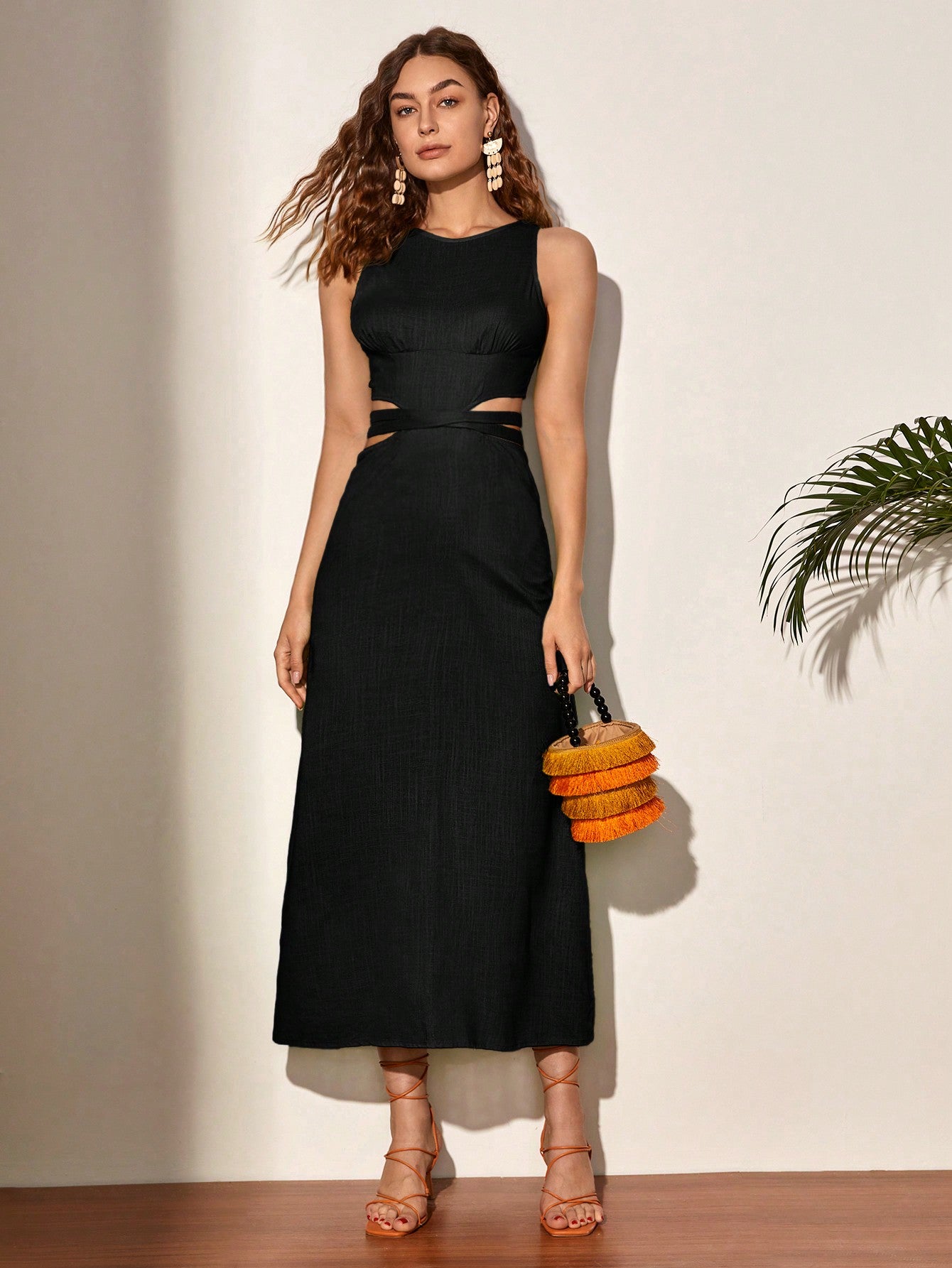 LLstyle Fashionable Solid Color Hollow Out Sleeveless Dress