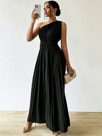 LLstyle One Shoulder Knotted Waist Wide Leg Jumpsuit