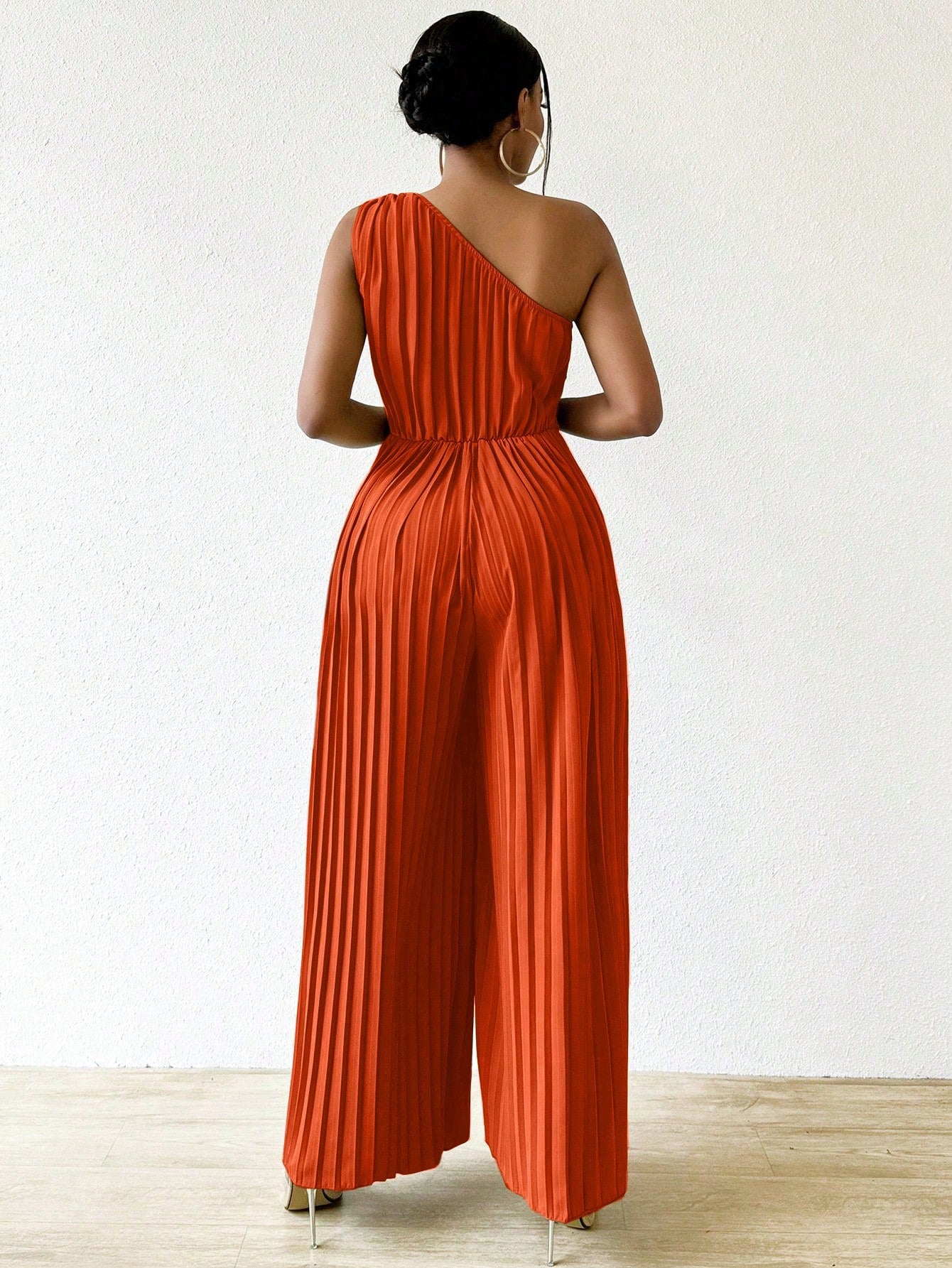 LLstyle One Shoulder Knotted Waist Wide Leg Jumpsuit