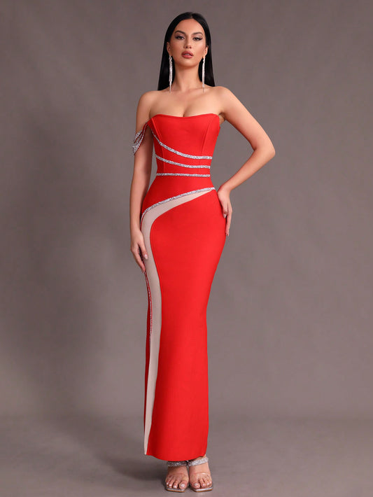 LLStyle Red Off-the-Shoulder Long Dress