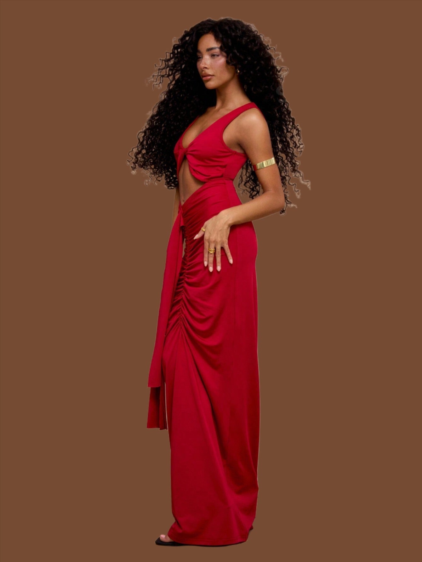 LLstyle Slinky Cut Out Ruched Drape Maxi Dress
