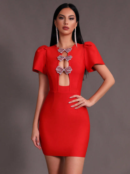 LLstyle Front Cut Out Front Puff Sleeve Dress
