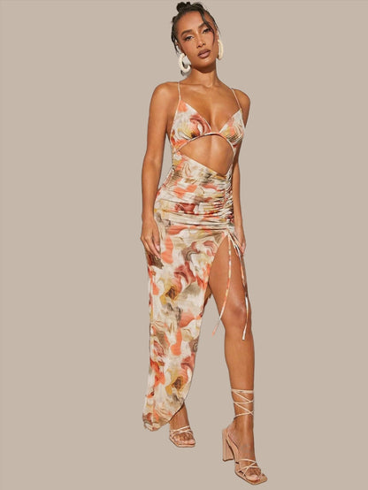 LLstyle Haute Asymmetrical Drawstring Print Dress