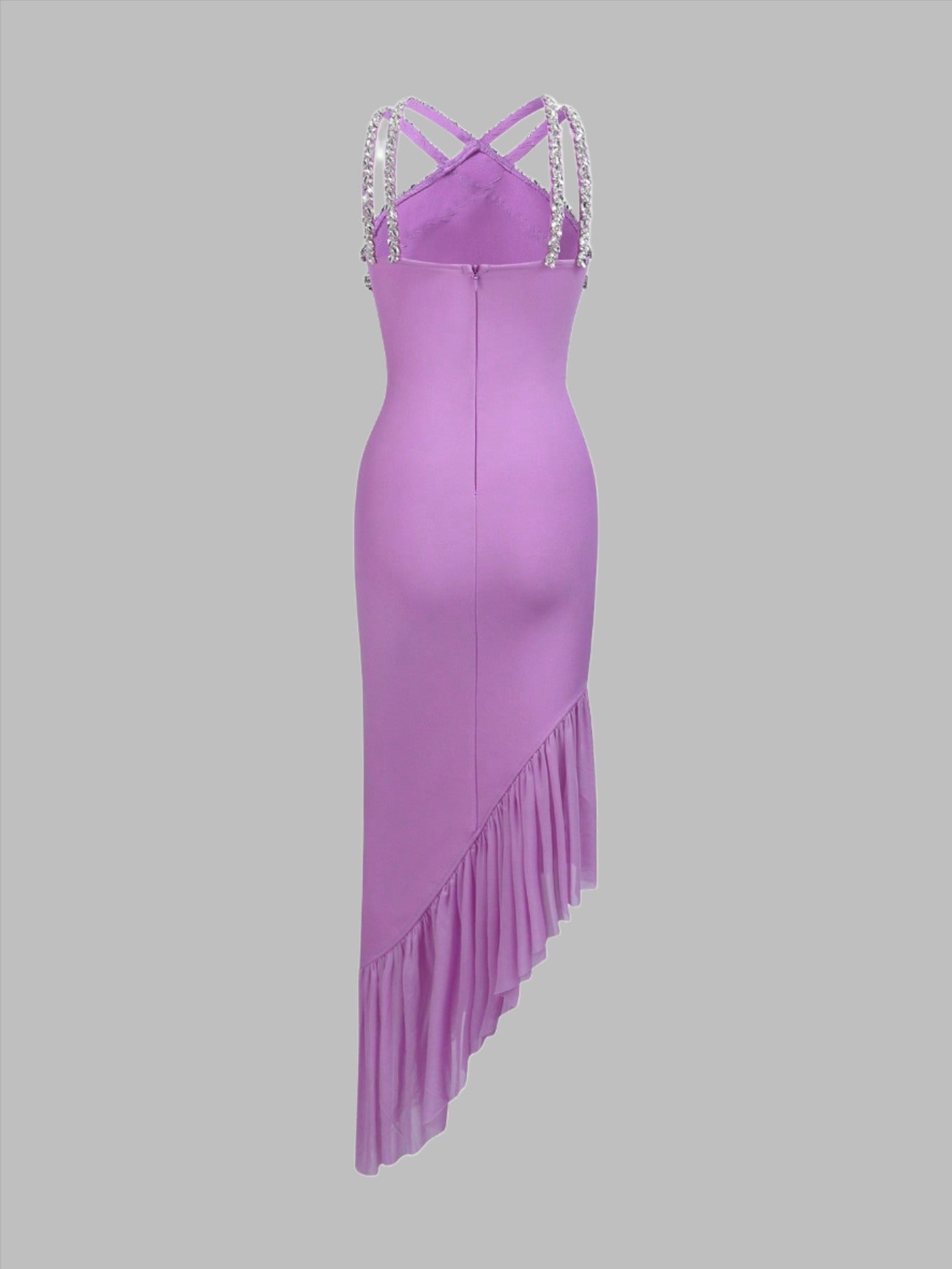 LLstyle Rhinestone Detail Asymmetrical Hem Dress