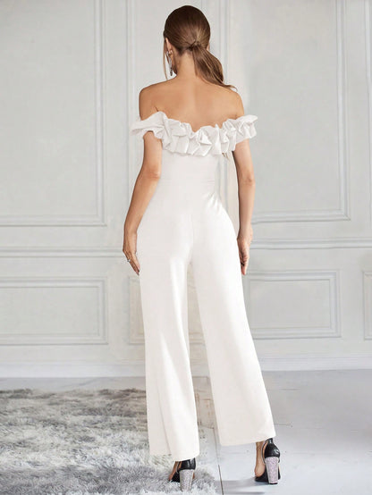 LLstyle Ruffle Trimmed Decoration One Shoulder Straight Jumpsuit