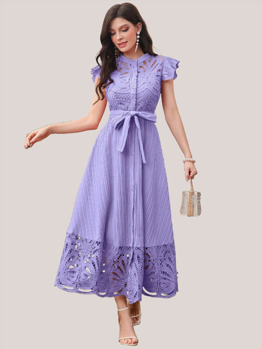 LLstyle Women Fashion Solid Color Strap Flutter Sleeve Dress