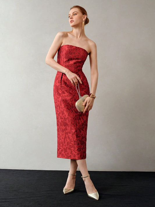 LLstyle Jacquard Fold Pleated Tube Dress