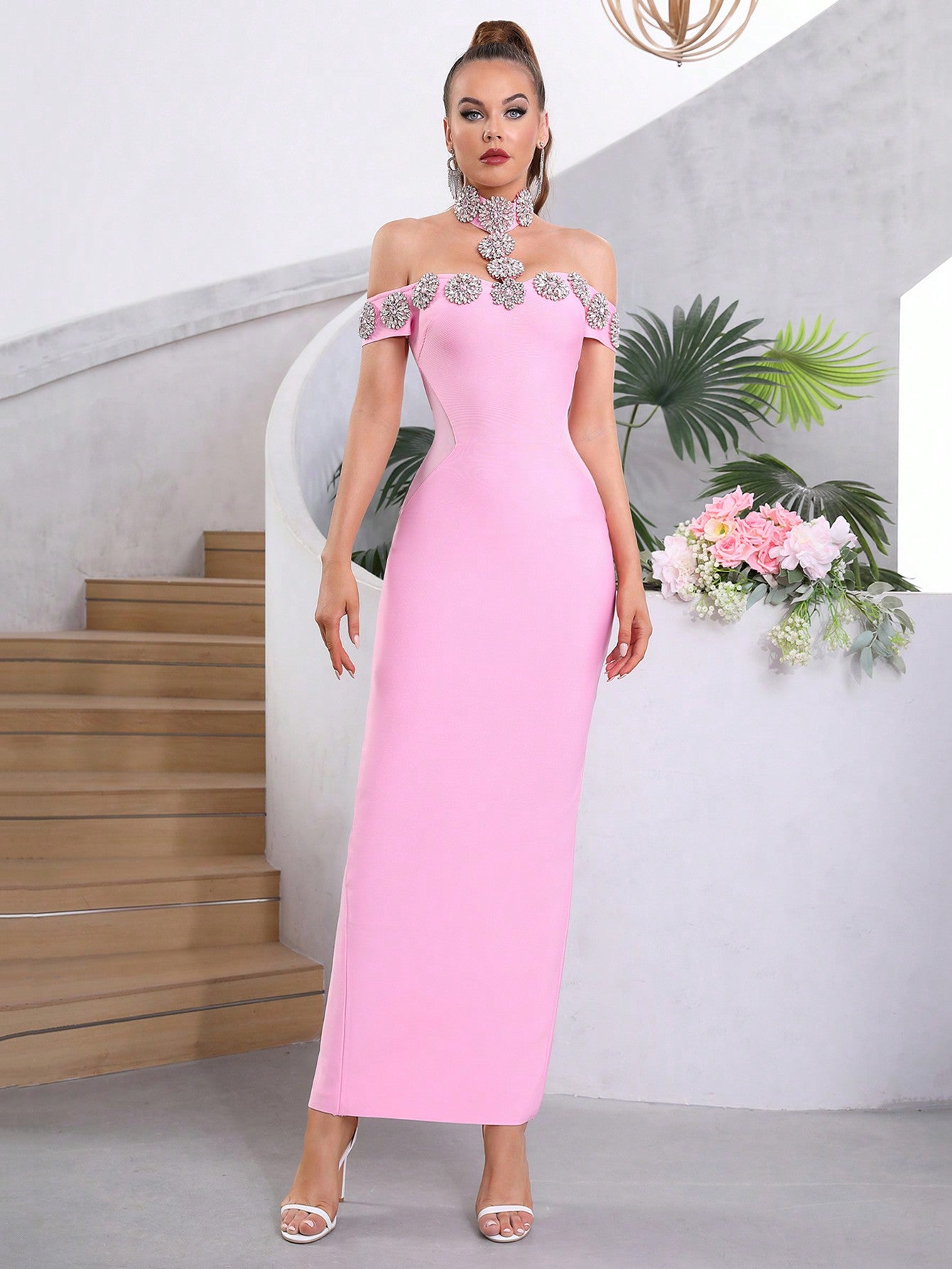 LLstyle Women's New Pink Open Shoulder Dress