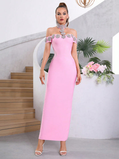 LLstyle Women's New Pink Open Shoulder Dress