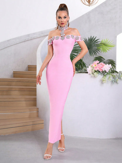 LLstyle Women's New Pink Open Shoulder Dress