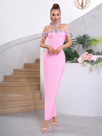 LLstyle Women's New Pink Open Shoulder Dress