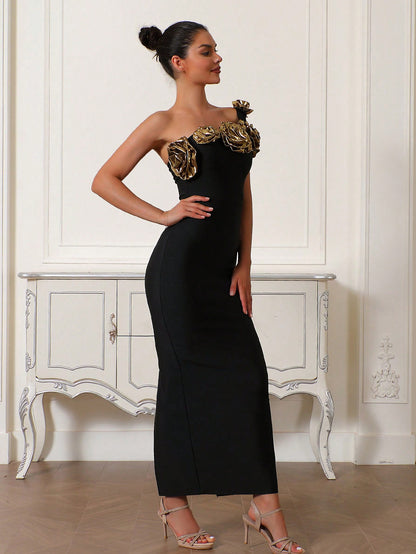 LLstyle Bandage Dress With Yellow Flower