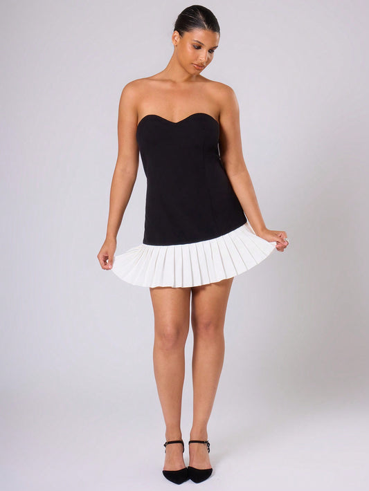 LLstyle Plus Size Elegant Woven Pleated Hem Strapless Dress