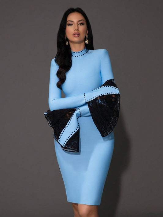 LLstyle New Arrival Lace Trumpet Sleeve Bodycon Bandage Dress
