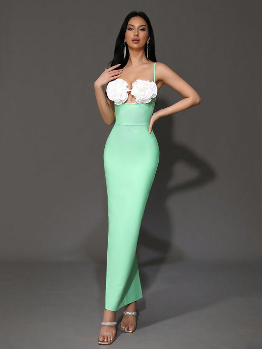 LLStyle Spaghetti Strap Appliqué Split Cami Dress