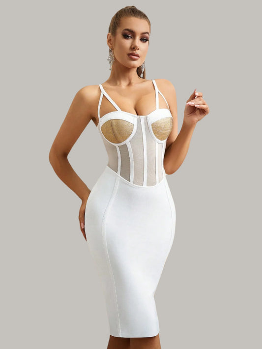 LLstylle Women's Contrast Mesh Bodycon Elegant Spaghetti Strapi Dress