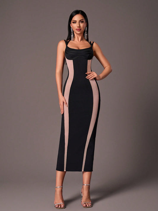 LLstyle Elegant Black Asymmetrical Neck Straps Black Dress