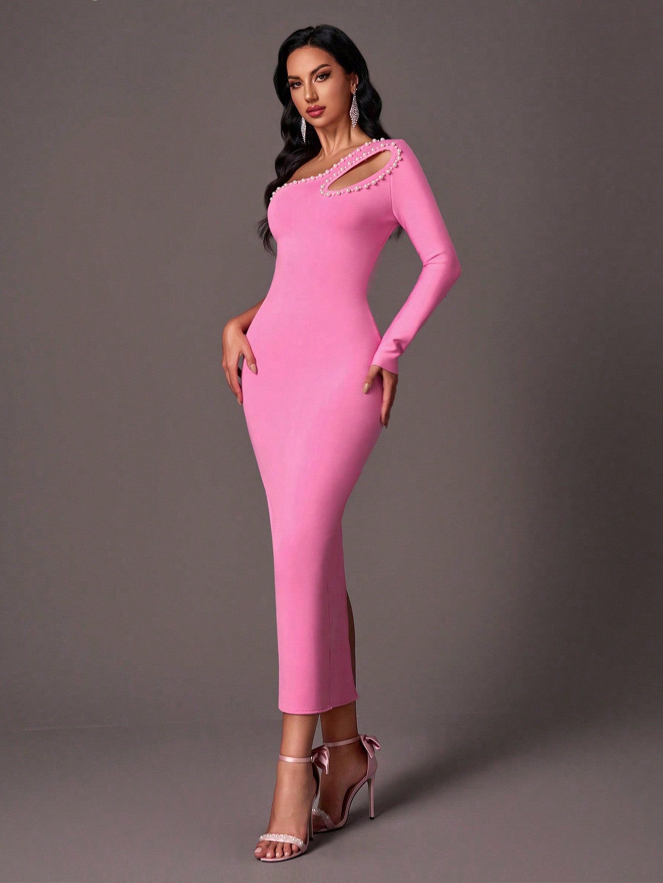LLstyle  Long Sleeve Shoulder Bandage Prom Dress
