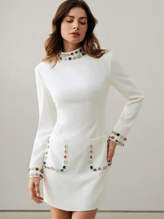 LLstyle High-End Handcrafted Sequin Embellished Short Sleeve Mini Dress