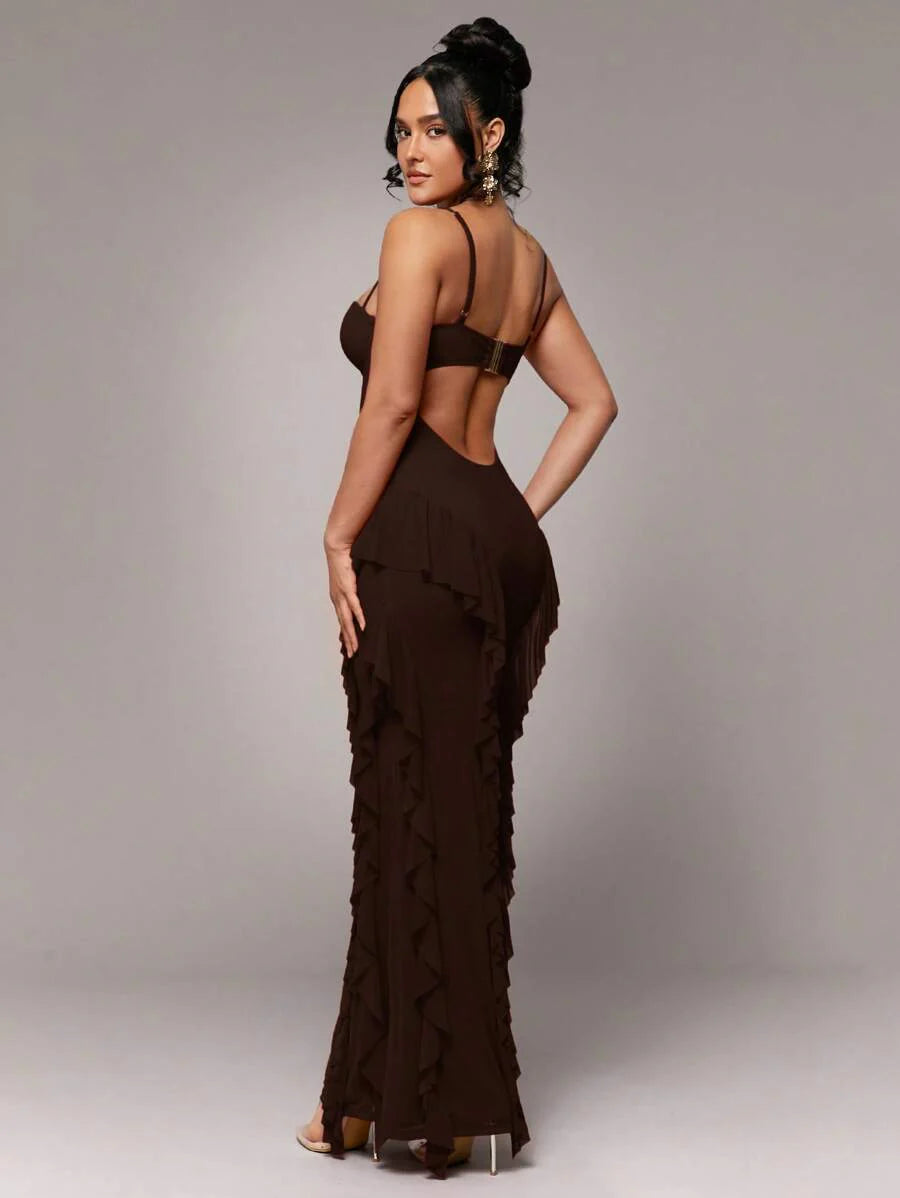 LLstyle Sculpted Bustier Ruffle Hem Maxi Dress