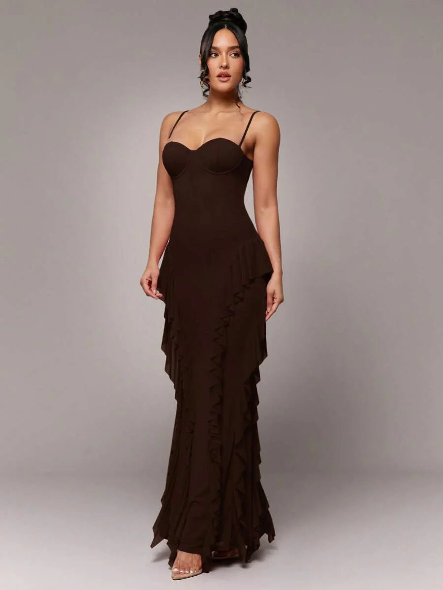 LLstyle Sculpted Bustier Ruffle Hem Maxi Dress