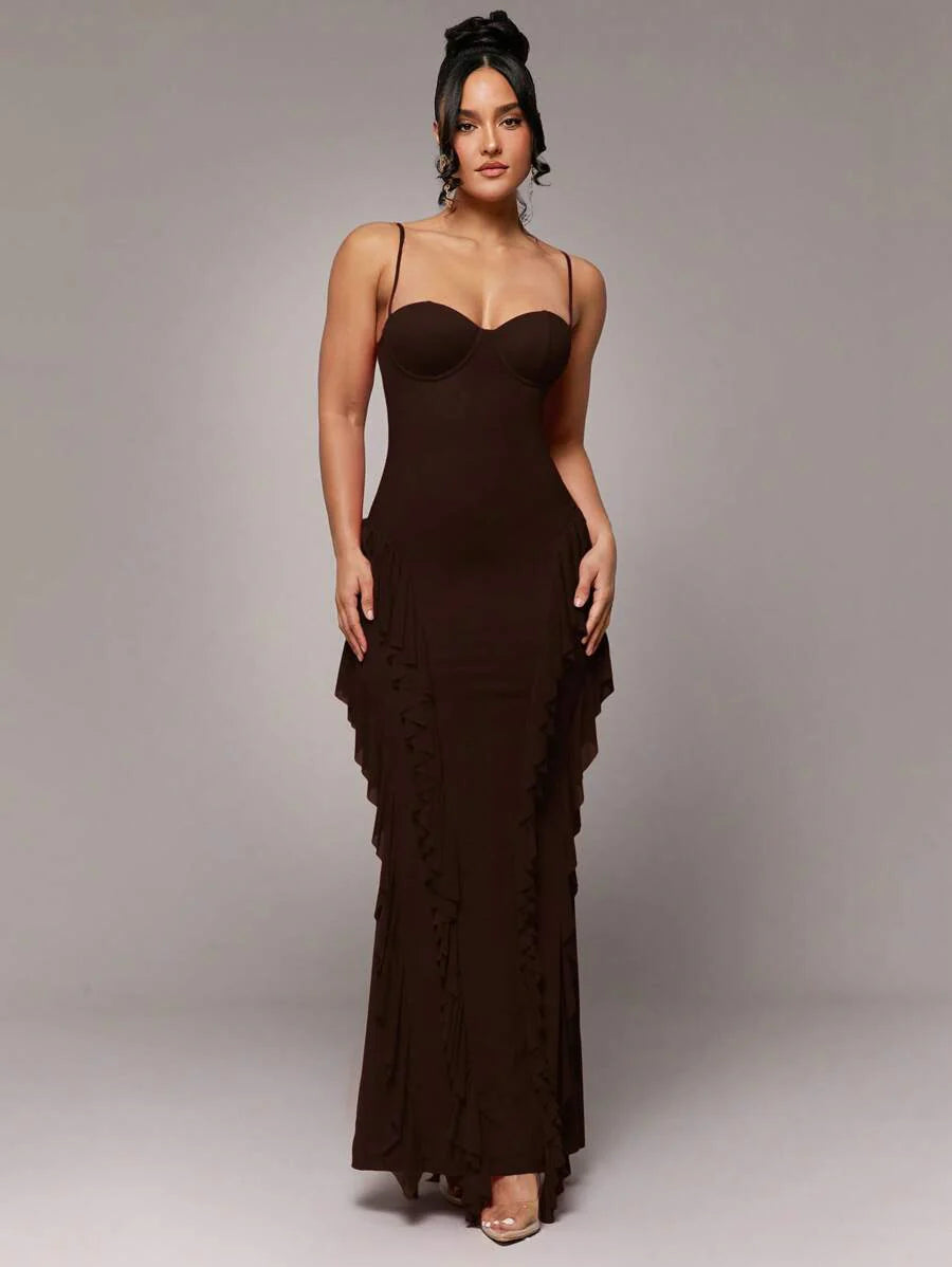 LLstyle Sculpted Bustier Ruffle Hem Maxi Dress