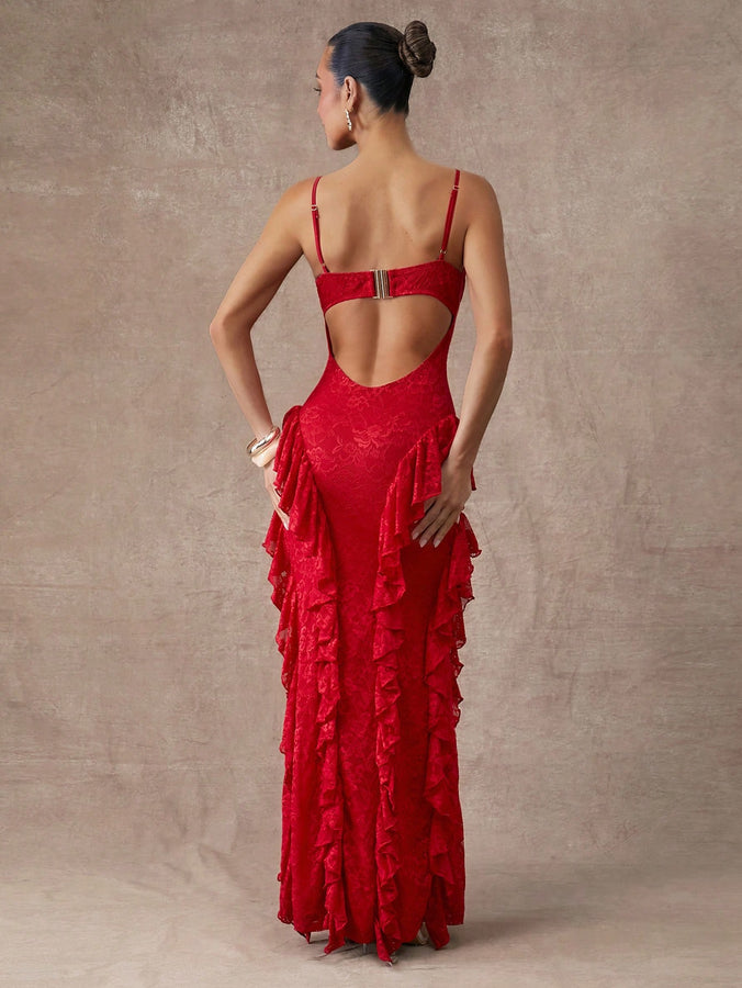 LLstyle V-Neck Sleeveless Ruffle Dress